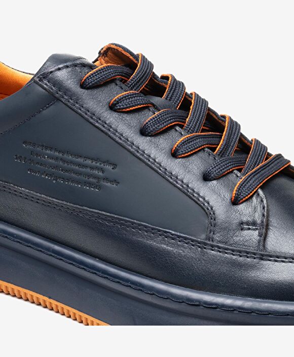 Erkek Lacivert Hakiki Deri Sneaker Ayakkabı