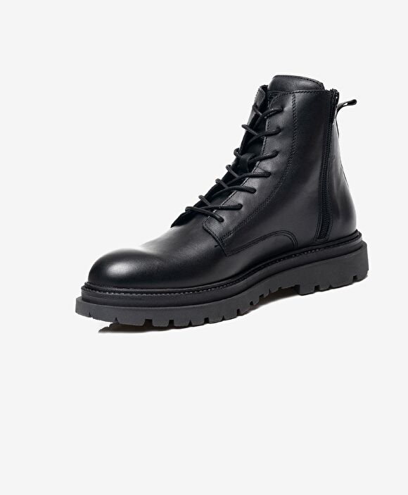 Erkek Siyah Hakiki Deri Military Bot
