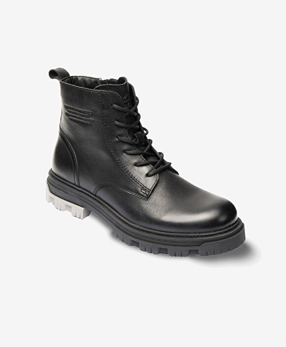 Erkek Siyah Hakiki Deri Military Bot