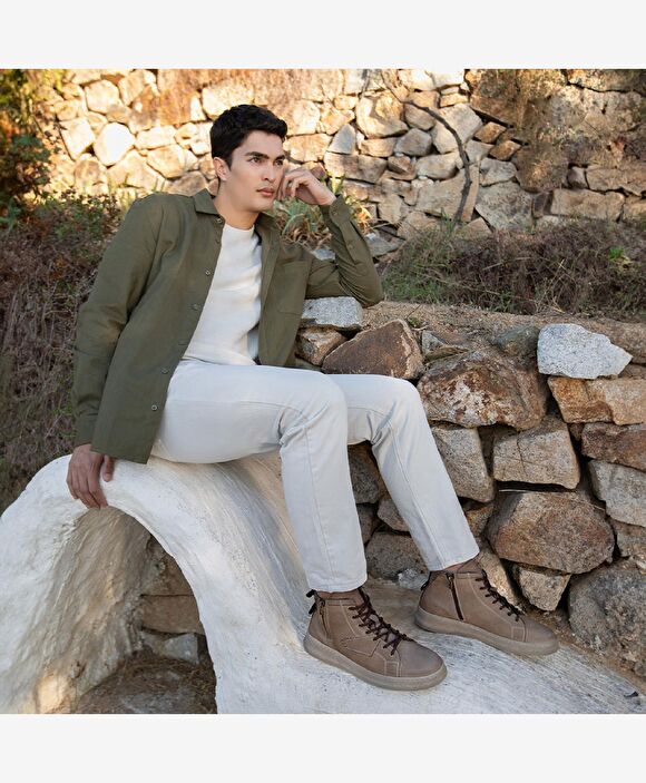 Erkek Vizon Hakiki Deri Sneaker Bot