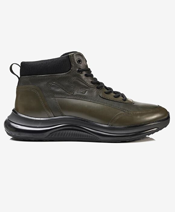 Erkek Haki Hakiki Deri Sneaker Bot
