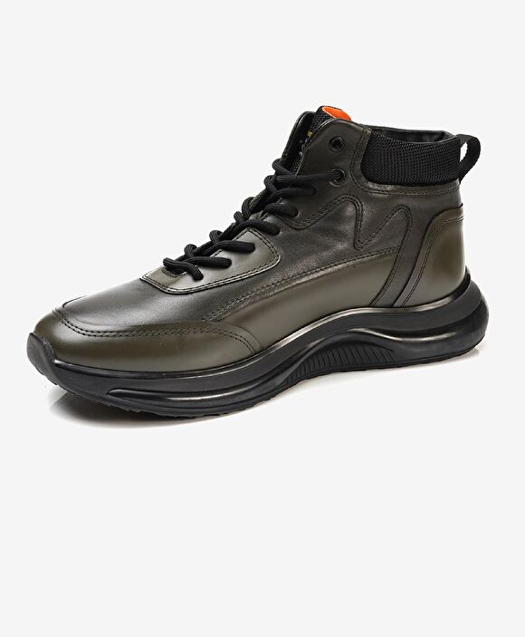Erkek Haki Hakiki Deri Sneaker Bot