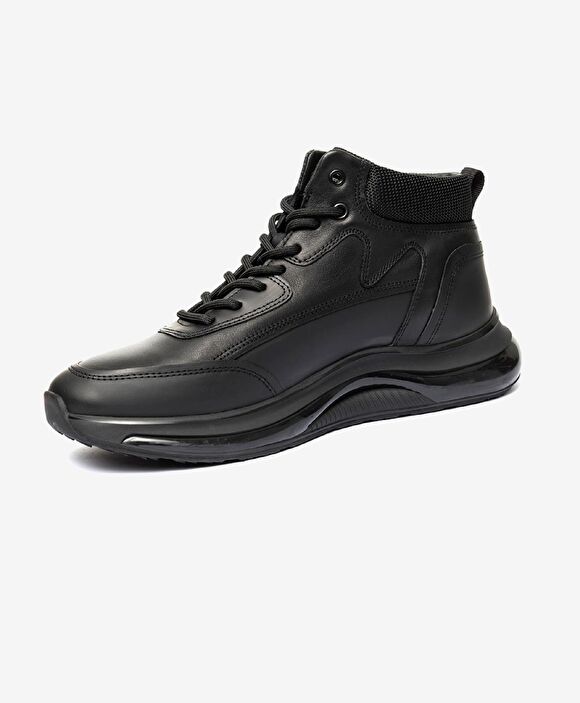 Erkek Siyah Hakiki Deri Sneaker Bot