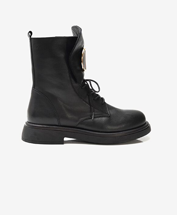 Kadın Siyah Hakiki Deri Military Bot