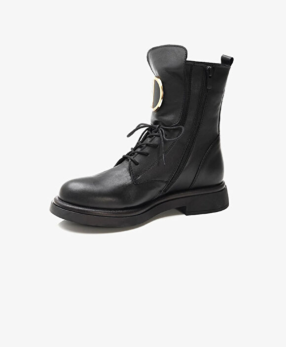 Kadın Siyah Hakiki Deri Military Bot