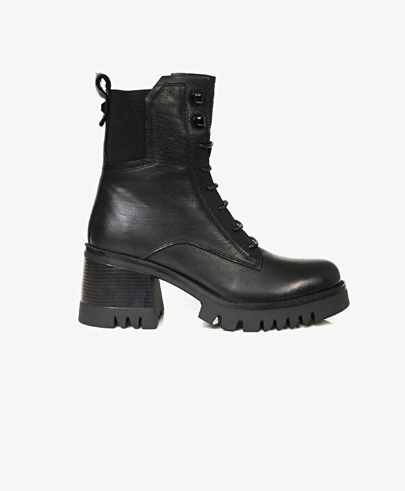 Kadın Siyah Hakiki Deri Military Bot