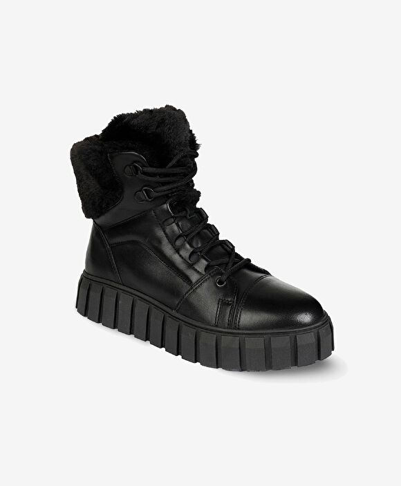 Kadın Siyah Hakiki Deri Memory Foam Taban Sneaker Bot