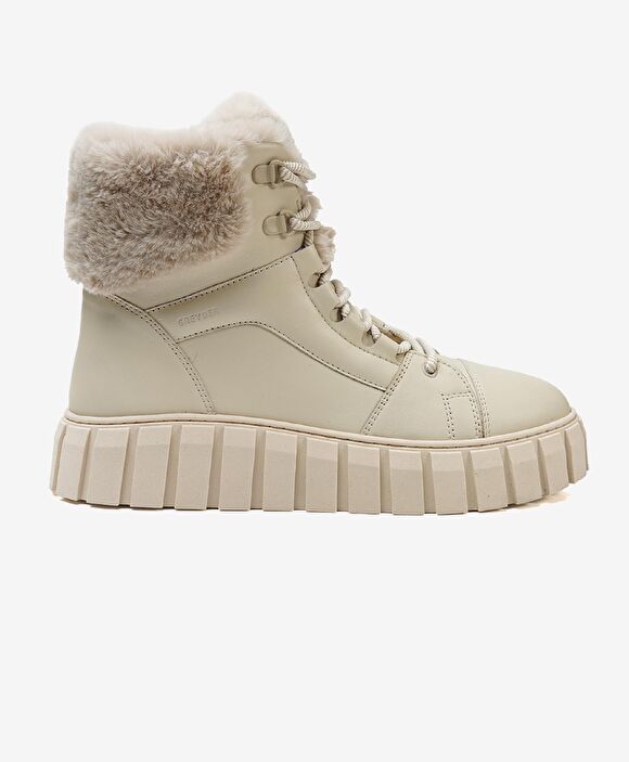 Kadın Ekru Hakiki Deri Sneaker Bot