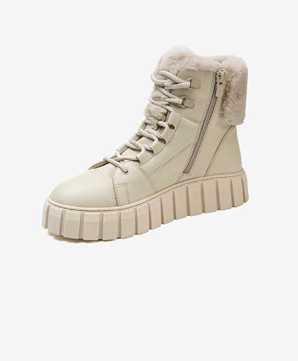 Kadın Ekru Hakiki Deri Sneaker Bot