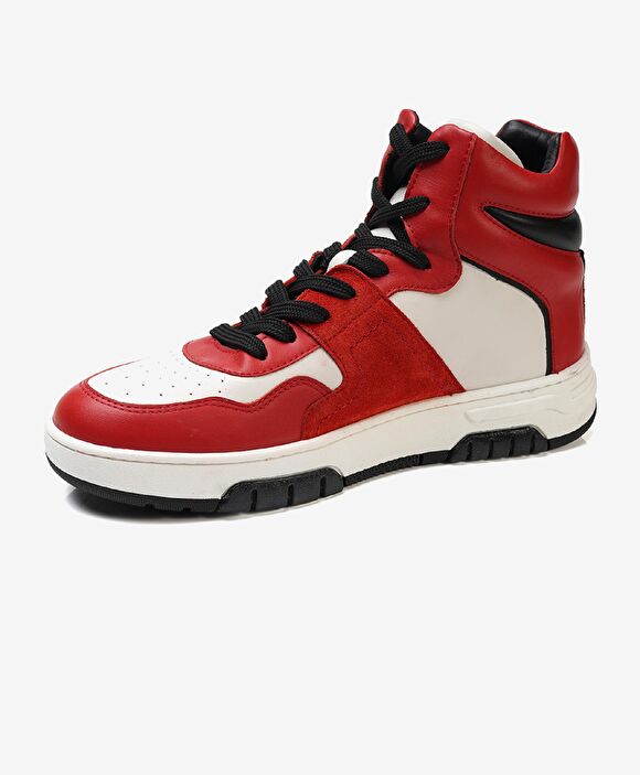 Kadın Beyaz Kırmızı Hakiki Deri Sneaker Bot