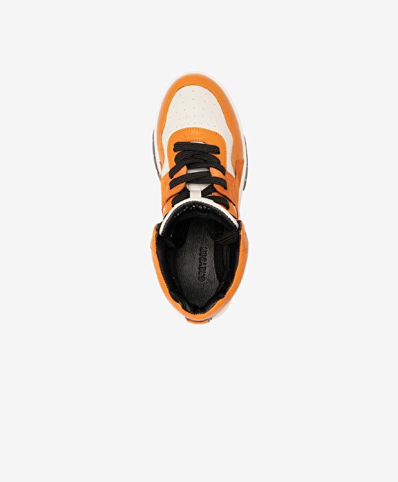 Kadın Beyaz Oranj Yeşili Hakiki Deri Sneaker Bot