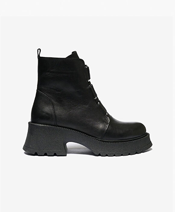 Kadın Siyah Hakiki Deri Military Bot