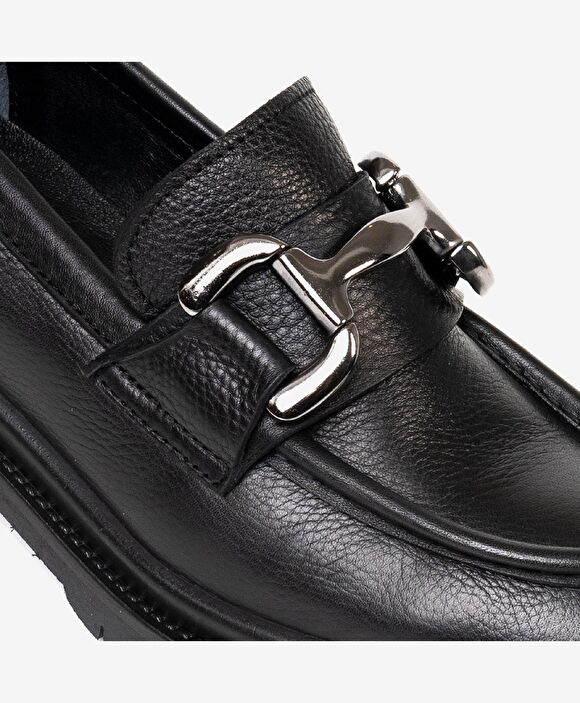 Kadın Siyah Hakiki Deri Termo Taban Loafer Ayakkabı