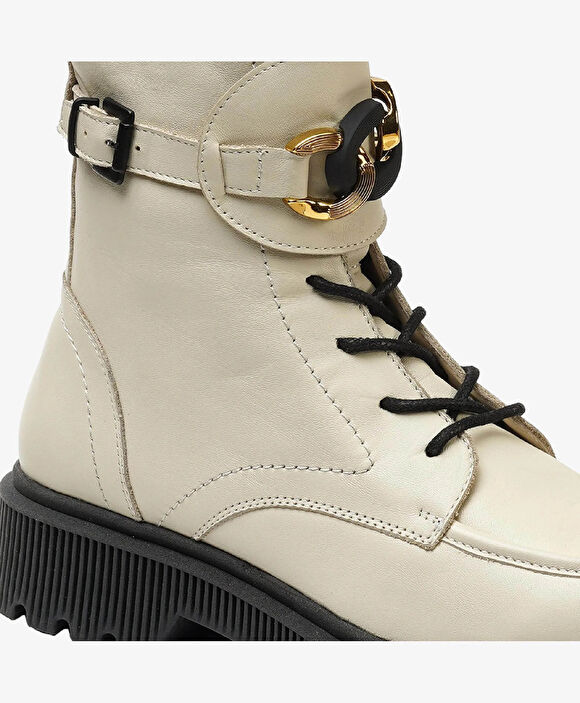 Kadın Ekru Hakiki Deri Military Bot