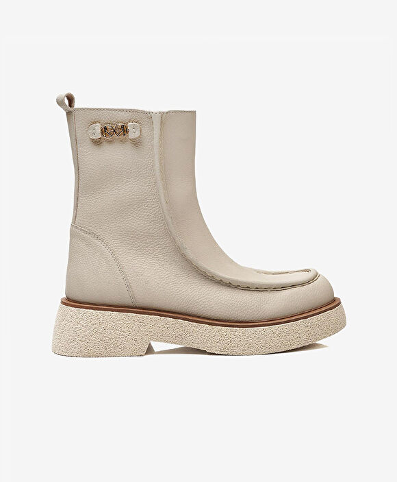 Kadın Ekru Hakiki Deri Casual Bot