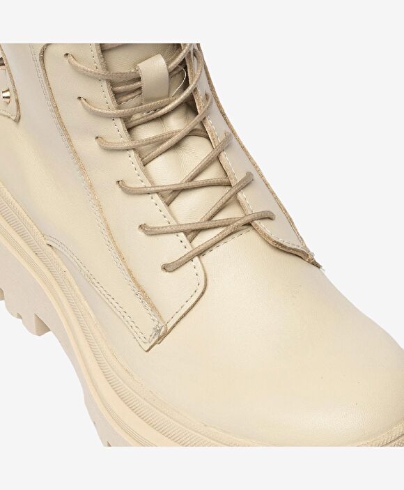 Kadın Ekru Hakiki Deri Military Bot