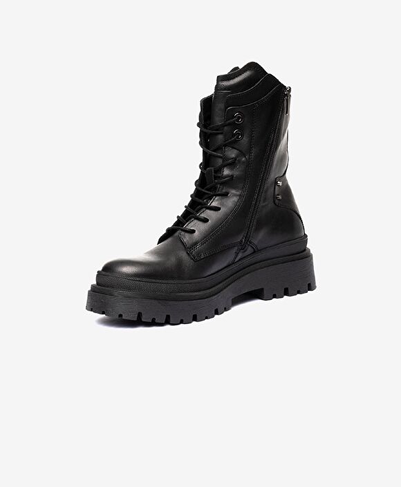 Kadın Siyah Hakiki Deri Military Bot