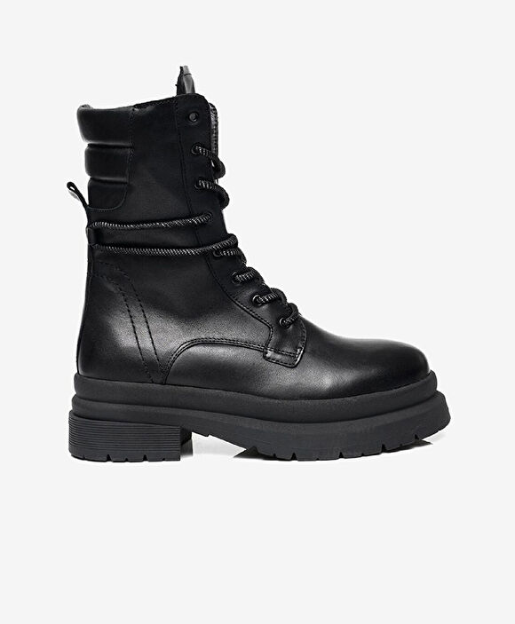 Kadın Siyah Hakiki Deri Military Bot