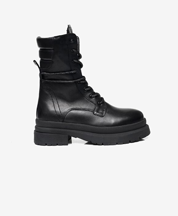 Kadın Siyah Hakiki Deri Military Bot