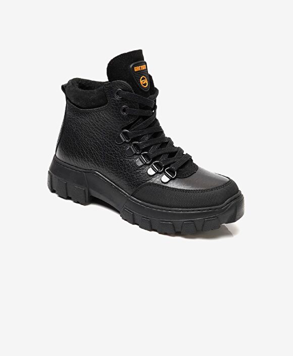 Erkek Çocuk Siyah Hakiki Deri Bot