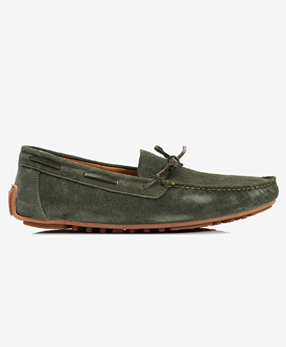Erkek Haki Hakiki Deri Loafer Ayakkabı