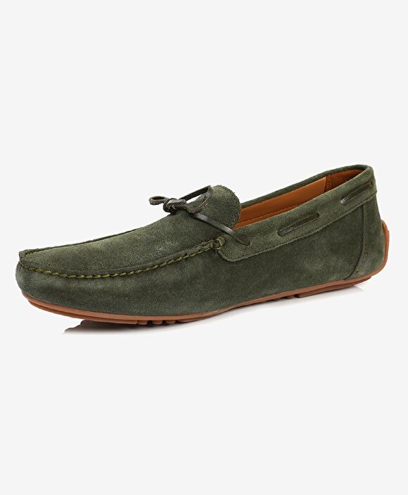 Erkek Haki Hakiki Deri Loafer Ayakkabı
