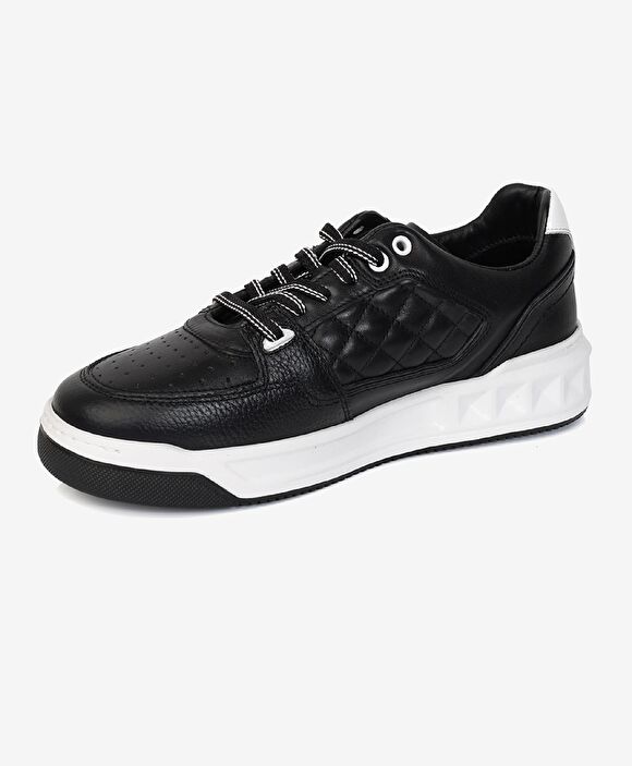 Erkek Siyah Hakiki Deri Sneaker Ayakkabı