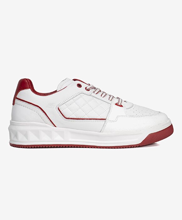 Erkek Beyaz Kırmızı Hakiki Deri Sneaker Ayakkabı