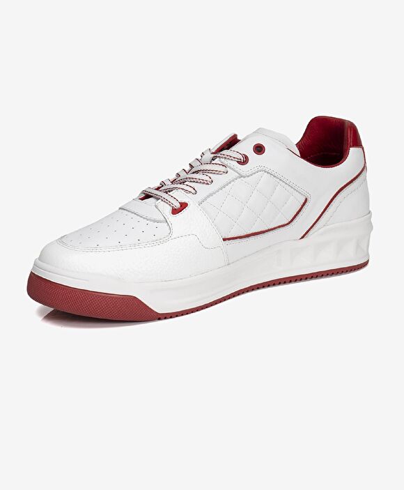 Erkek Beyaz Kırmızı Hakiki Deri Sneaker Ayakkabı