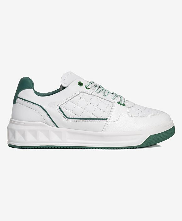 Erkek Beyaz Yeşil Hakiki Deri Sneaker Ayakkabı