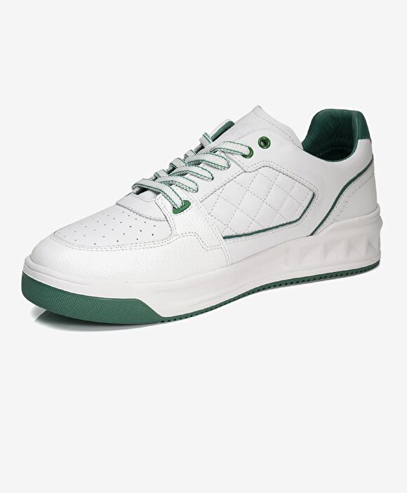 Erkek Beyaz Yeşil Hakiki Deri Sneaker Ayakkabı