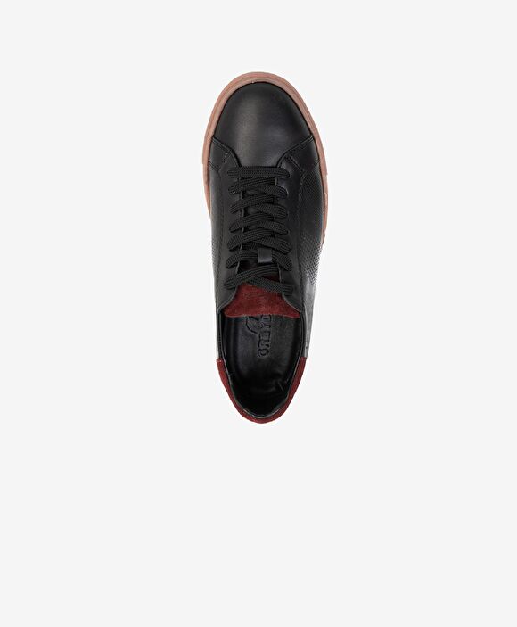 Erkek Siyah Hakiki Deri Sneaker Ayakkabı