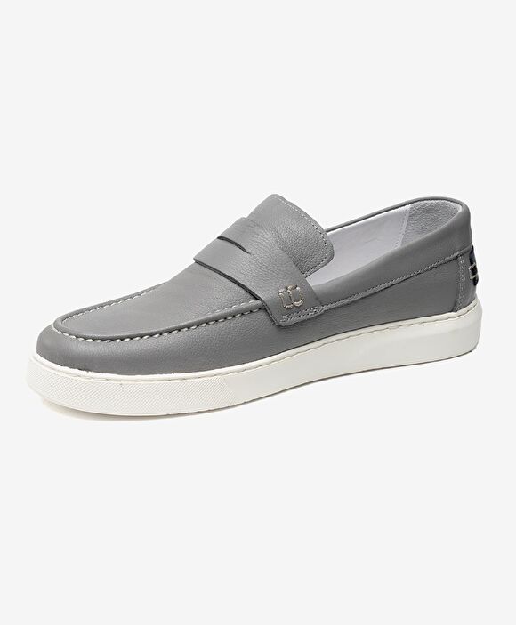 Erkek Gri Hakiki Deri Sneaker Ayakkabı