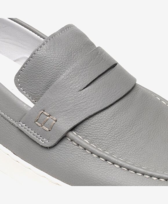 Erkek Gri Hakiki Deri Sneaker Ayakkabı