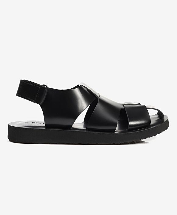 Erkek Siyah Hakiki Deri Sandalet