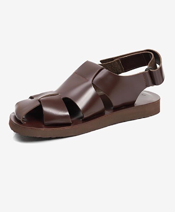 Erkek Kahverengi Hakiki Deri Sandalet