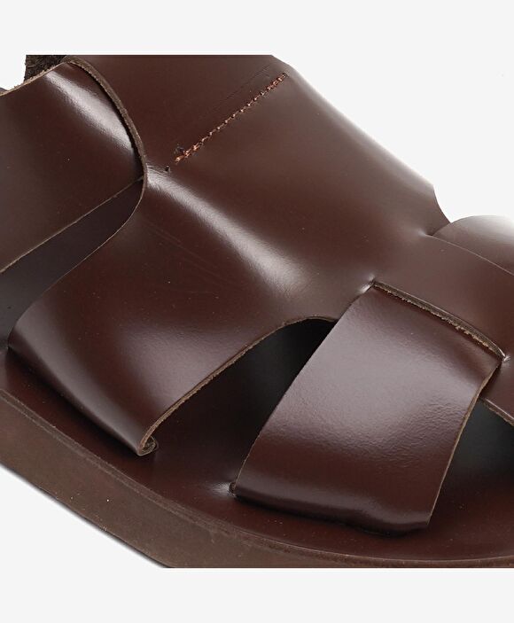 Erkek Kahverengi Hakiki Deri Sandalet