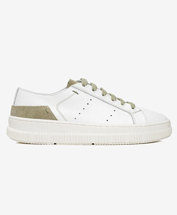 Kadın Beyaz Olive Hakiki Deri Sneaker Ayakkabı