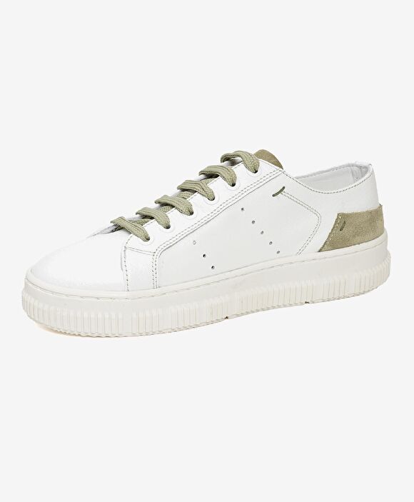 Kadın Beyaz Olive Hakiki Deri Sneaker Ayakkabı