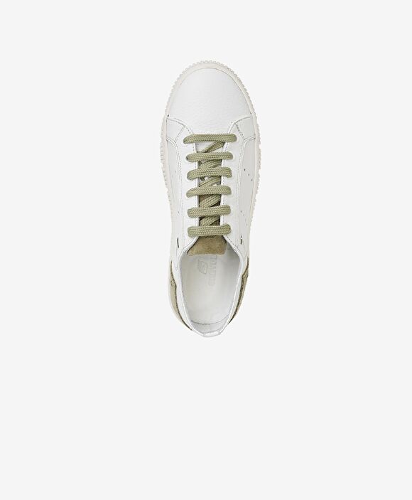 Kadın Beyaz Olive Hakiki Deri Sneaker Ayakkabı