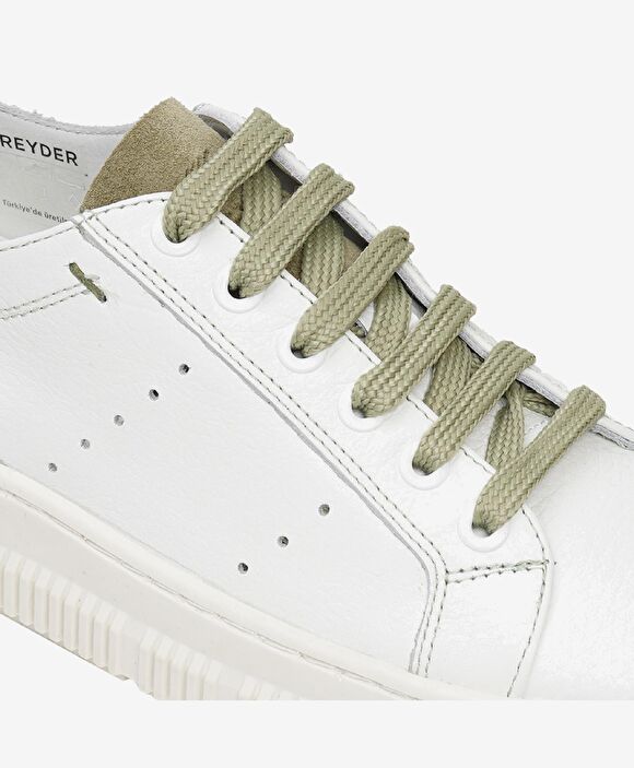 Kadın Beyaz Olive Hakiki Deri Sneaker Ayakkabı