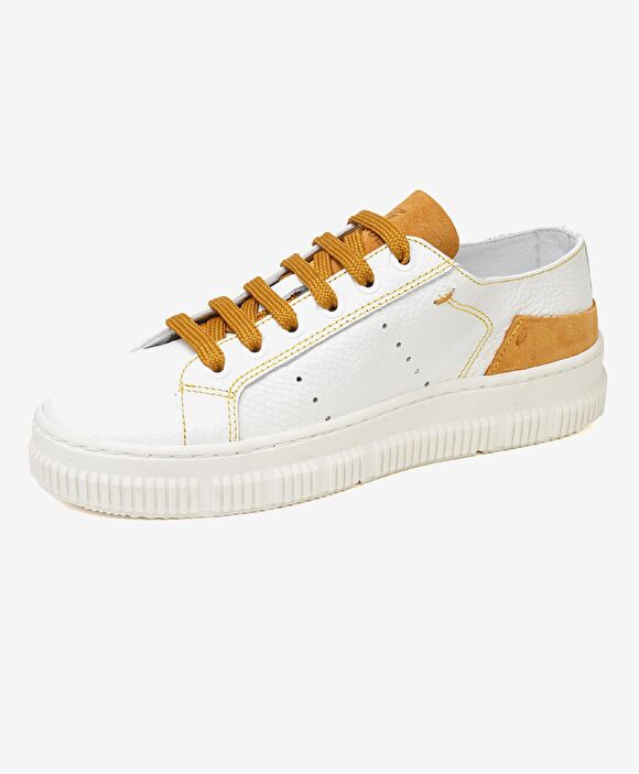 Kadın Beyaz Hardal Hakiki Deri Sneaker Ayakkabı