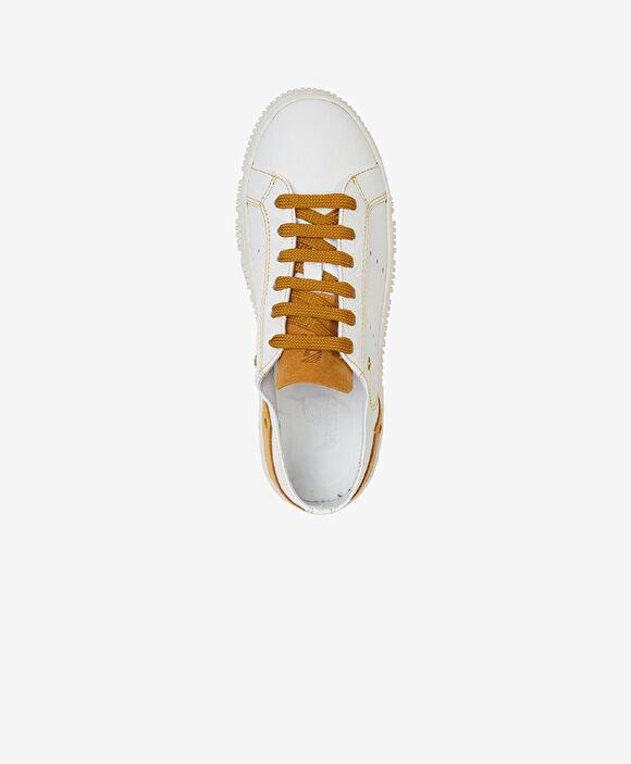 Kadın Beyaz Hardal Hakiki Deri Sneaker Ayakkabı