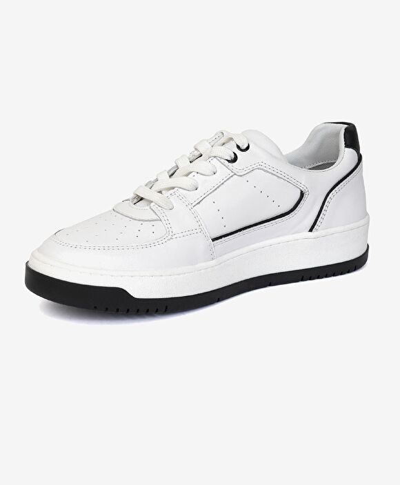 Kadın Beyaz Siyah Hakiki Deri Sneaker Ayakkabı