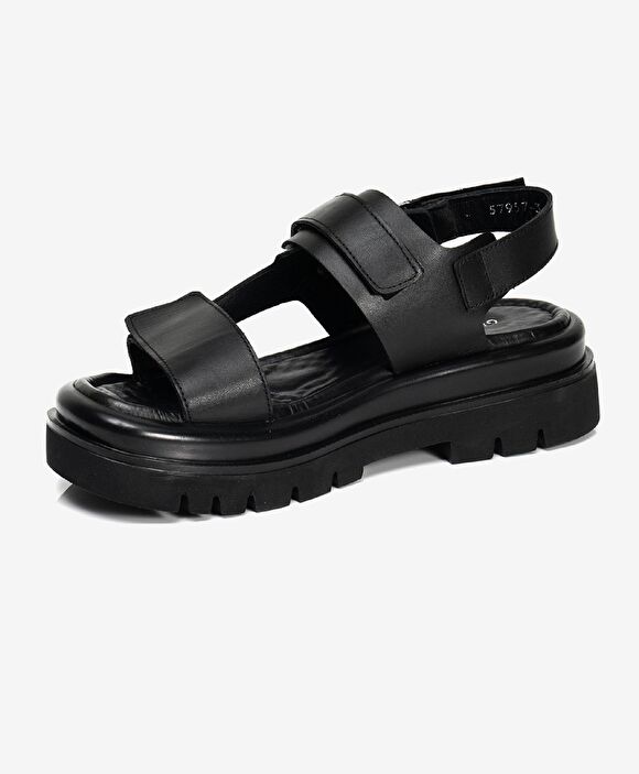 Kadın Siyah Hakiki Deri Sandalet