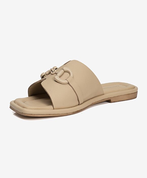 Kadın Bej Hakiki Deri Terlik