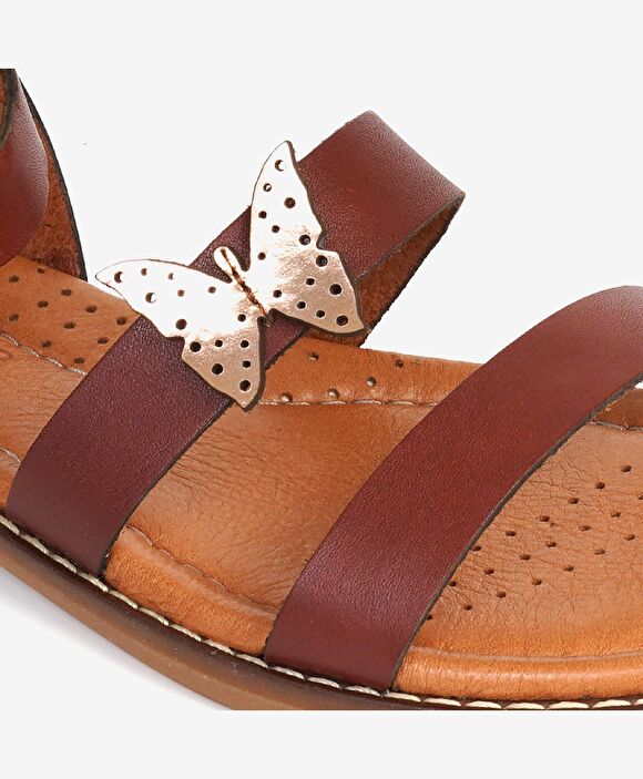 Kız Çocuk Kahverengi Hakiki Deri Sandalet