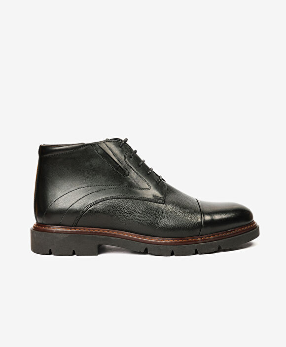 Erkek Siyah Hakiki Deri Klasik Bot