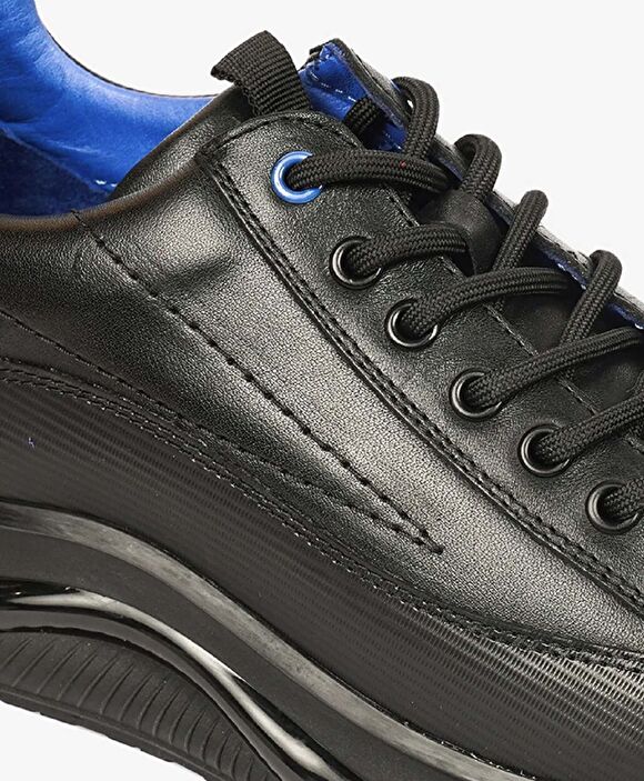 Erkek Siyah Mavi Hakiki Deri Spor Ayakkabı