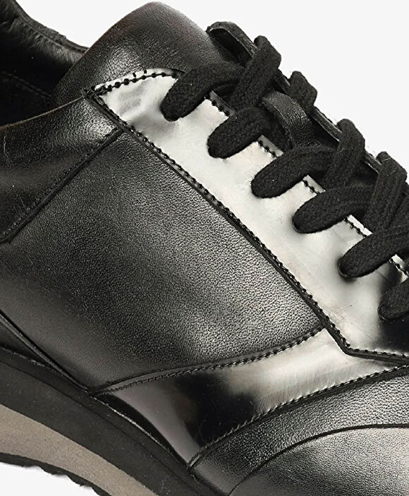 Erkek Siyah Hakiki Deri Sneaker Ayakkabı